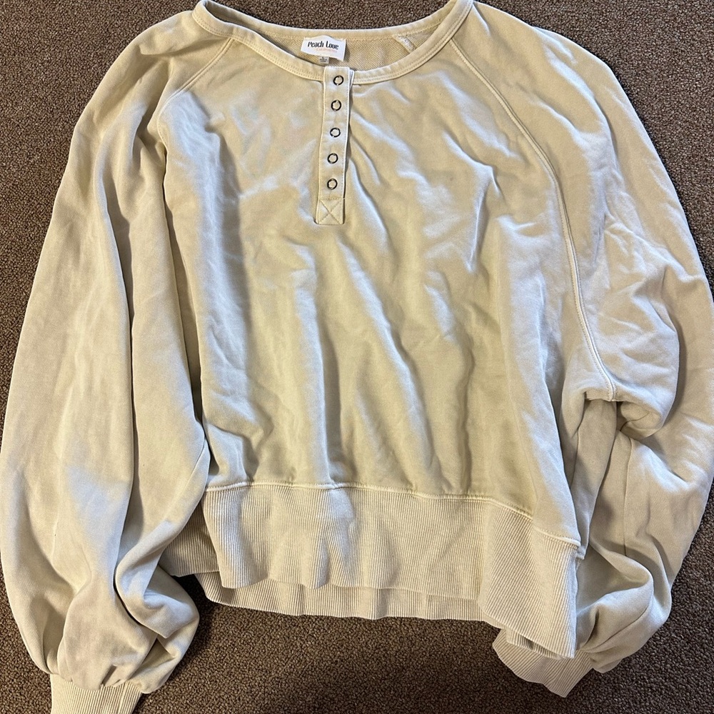 Tan bubble sleeve crew neck